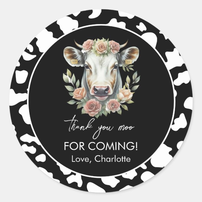 Holy Cow I'm One Cow Girl 1st Birthday Classic Round Sticker (Front)