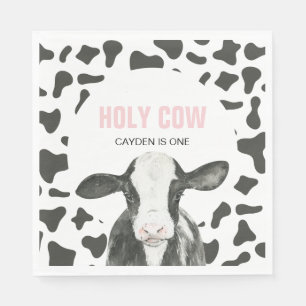 Holy Cow I'm One Cow Print birthday Napkin