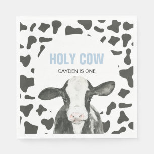 Holy Cow I'm One Cow Print birthday Napkins