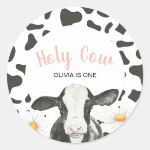 Holy Cow I'm One Daisy Classic Round Sticker