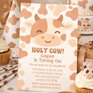 Holy Cow I'm One Farm Animal 1st Birthday Invitation