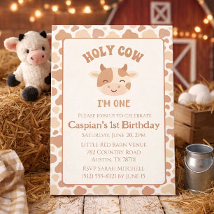 Holy Cow I'm One Farm Animal 1st Birthday Invitation