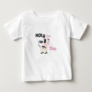 Holy Cow I'm One,Farm baby Birthday Gift Baby T-Shirt