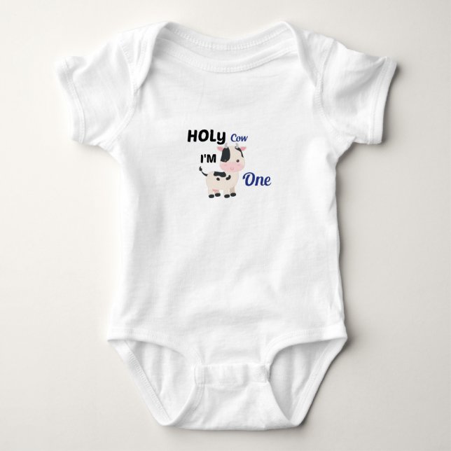 Holy Cow I'm One,Farm baby Birthday Gift Bodysuit (Front)