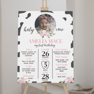 Holy Cow I'm One First Birthday Milestone Sign