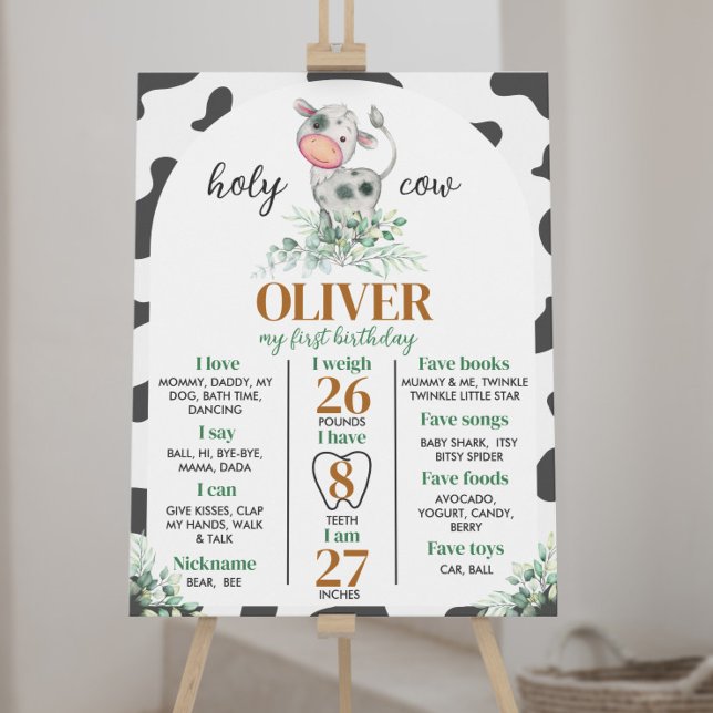 Holy Cow I'm One First Birthday Milestone Sign (Creator Uploaded)
