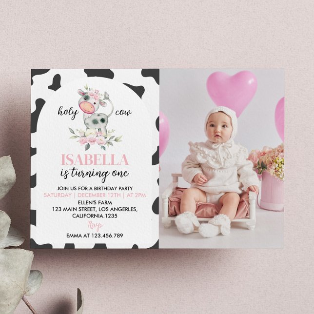 Holy Cow I'm One Girl 1st Birthday Invitation (Creator Uploaded)