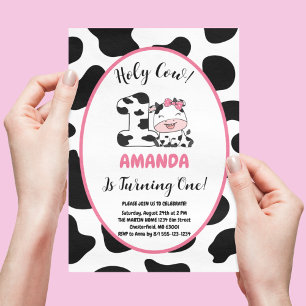 Holy Cow I'm One Girl 1st Birthday Party Invitatio Invitation