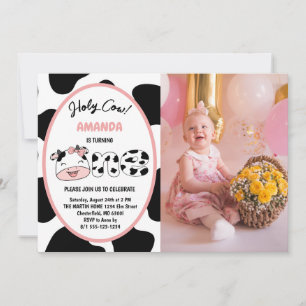 Holy Cow I'm One Girl 1st Birthday Photo Invitation