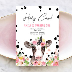 Holy Cow I'm One Girl Farm Animals Birthday Invita Invitation