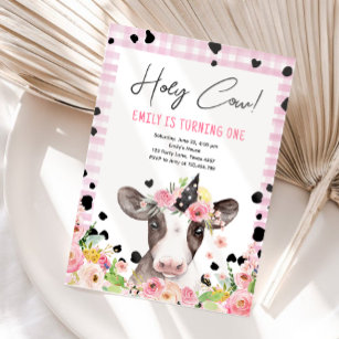 Holy Cow I'm One Girl Farm Animals Birthday Invita Invitation