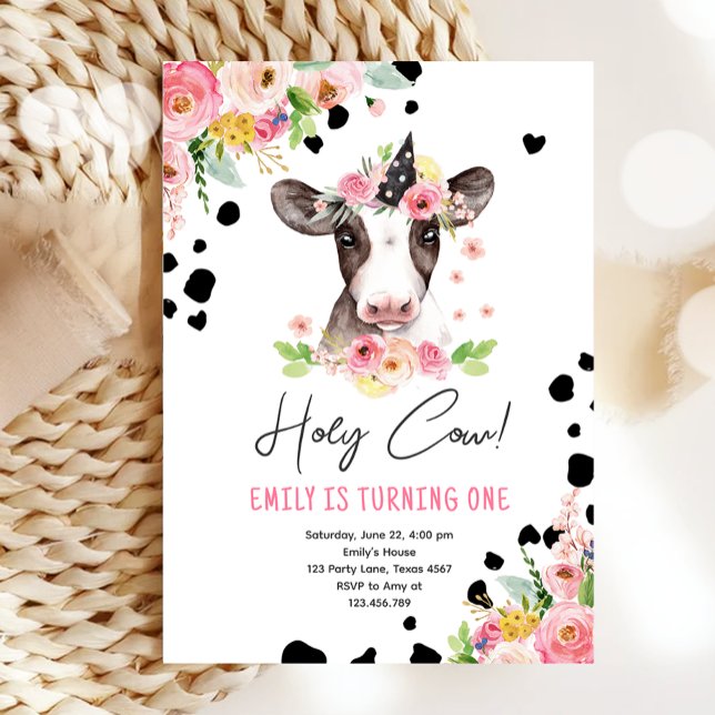 Holy Cow I'm One Girl Farm Animals Birthday Invitation (Creator Uploaded)