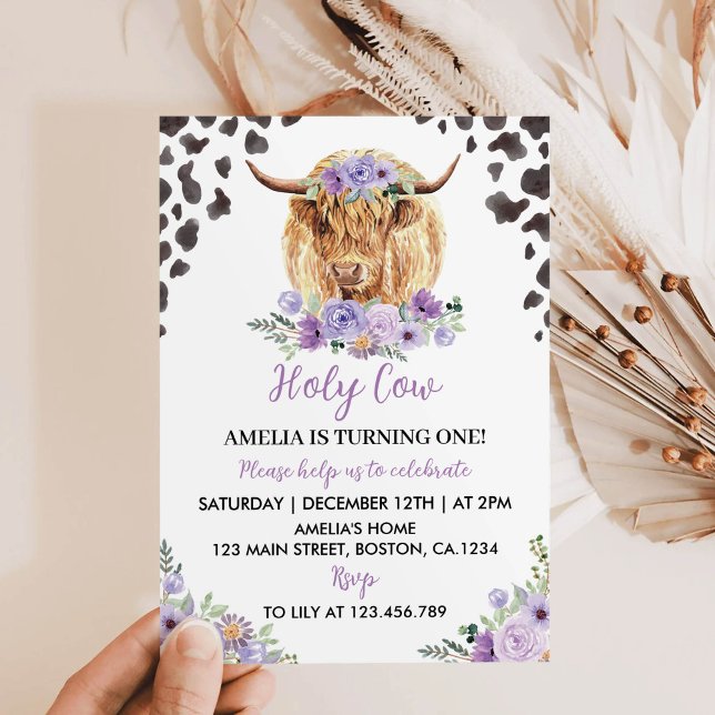 Holy Cow I'm One Girl First Birthday Invitation (Creator Uploaded)
