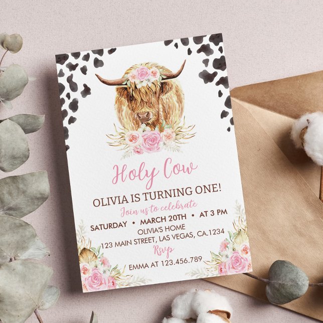 Holy Cow I'm One Girl First Birthday Invitation (Creator Uploaded)