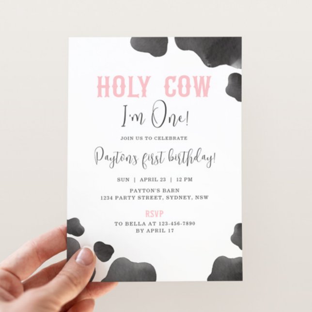 Holy Cow I'm One Girls Birthday Cowgirl Party Invitation (Creator Uploaded)