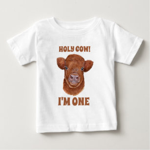 Holy Cow I'm One Highland Cow Calf Baby T-Shirt