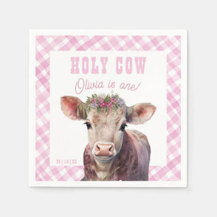 Holy Cow I'm One Pink Cow Birthday Napkins