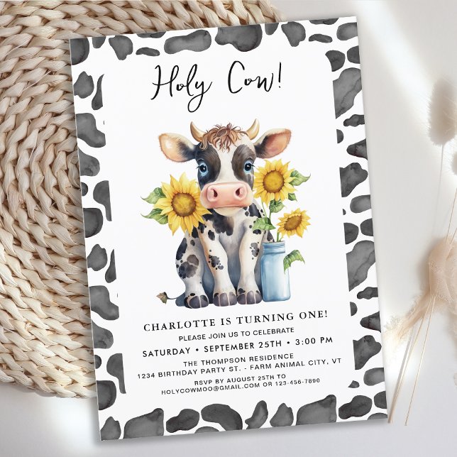 Holy Cow I'm One Sunflowers Farm 1st Birthday Invitation (Creator Uploaded)