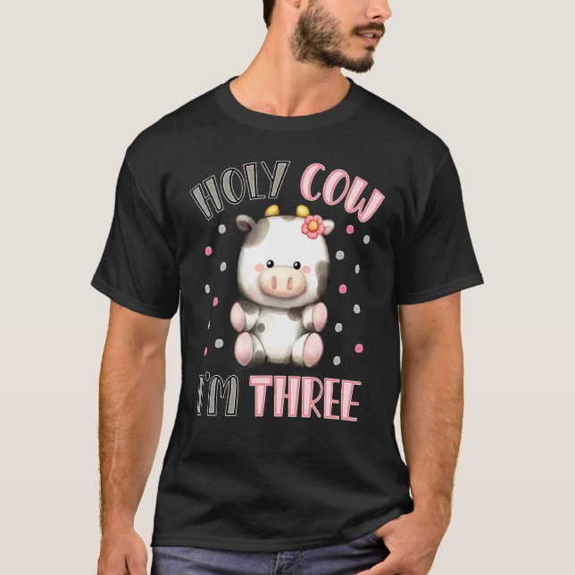 Holy Cow I'm Three Cute Farm Animal 3rd Birthday F T-Shirt (Front)