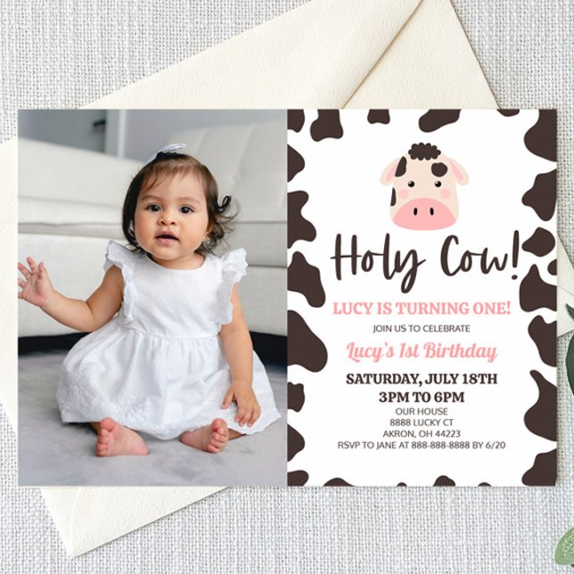 Holy Cow! I'm Turning One 1st Birthday Party Invitation (Creator Uploaded)