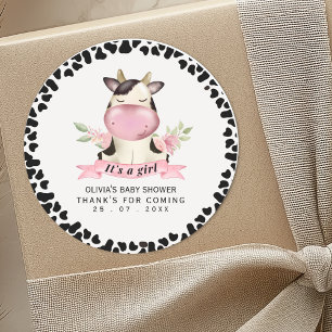 Holy Cow It's a Girl Cow Baby shower Classic Round Sticker