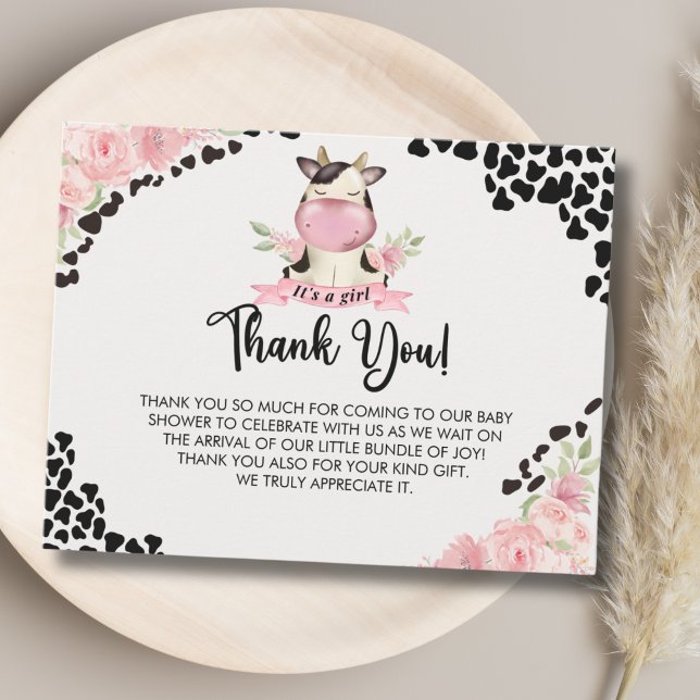 Holy Cow It's a Girl Cute Cow Baby shower Thank You Card (Creator Uploaded)