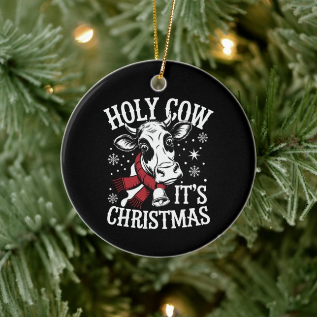 Holy Cow It's Christmas Funny Cow Lover Farm  Ceramic Tree Decoration (Tree)