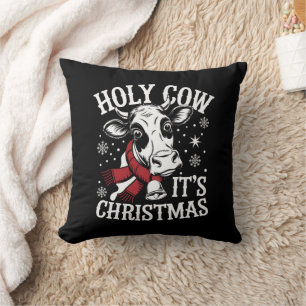 Holy Cow It's Christmas Funny Cow Lover Farm  Cushion