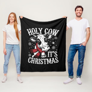 Holy Cow It's Christmas Funny Cow Lover Farm  Fleece Blanket