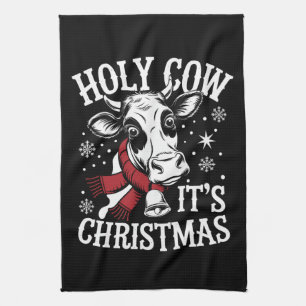Holy Cow It's Christmas Funny Cow Lover Farm Tea Towel