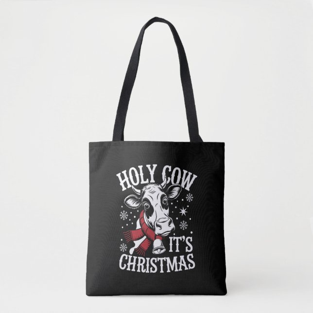 Holy Cow It's Christmas Funny Cow Lover Farm  Tote Bag (Front)