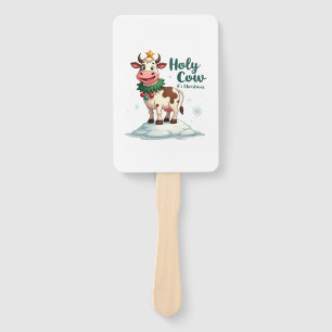 Holy Cow Its Christmas I Xmas Cow T-Shirt (2) Hand Fan