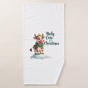 Holy Cow Its Christmas I Xmas Cow T-Shirt (3) Bath Towel