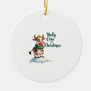 Holy Cow Its Christmas I Xmas Cow T-Shirt (3) Ceramic Tree Decoration