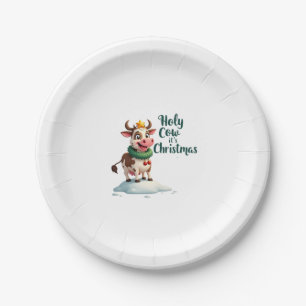 Holy Cow Its Christmas I Xmas Cow T-Shirt (3) Paper Plate