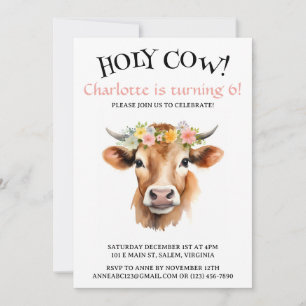 Holy Cow Jersey Cow Floral Girl's Birthday Invitation