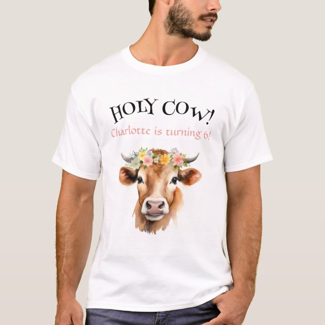 Holy Cow Jersey Cow Floral Girl's Birthday T-Shirt (Front)