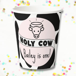 Holy Cow Kid Birthday Party Cow Print Cute Modern Paper Cups
