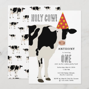 Holy Cow Kids Birthday Cow Party Invitation