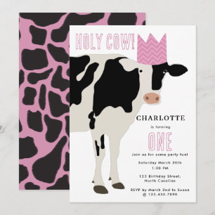 Holy Cow Kids Birthday Cow Party Pink Girl Invitation