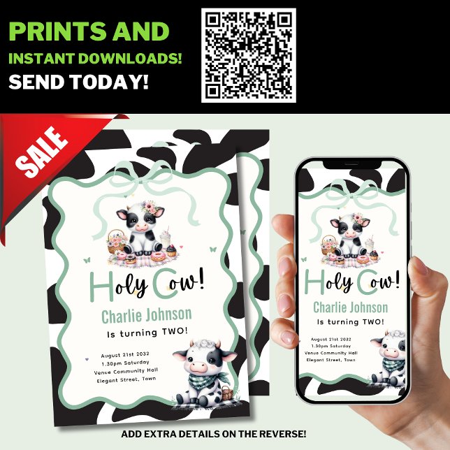 Holy Cow! Kids Birthday Invites 1st 2nd 3rd 4th  (Creator Uploaded)