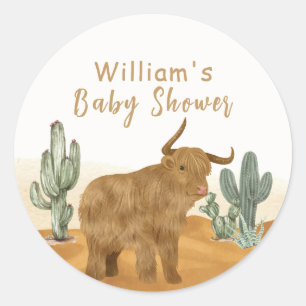 Holy Cow minimal Boho Cactus Desert Baby Shower  Classic Round Sticker