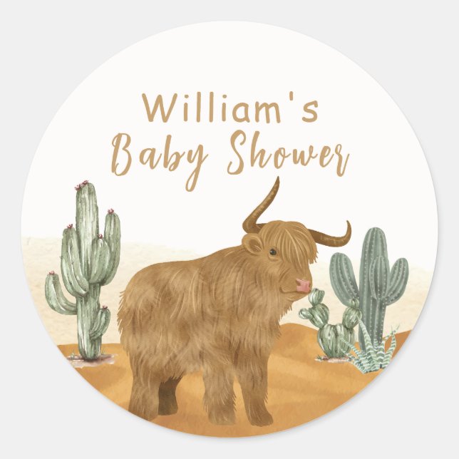 Holy Cow minimal Boho Cactus Desert Baby Shower  Classic Round Sticker (Front)