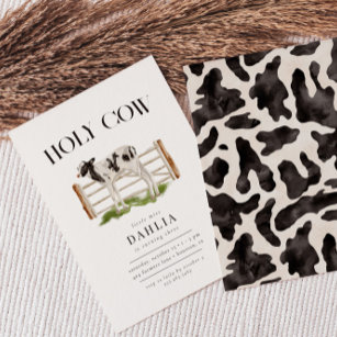 Holy Cow Modern Simple Farm Birthday Party Invitation