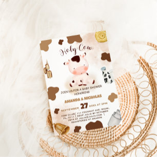 Holy Cow Neutral Watercolor Baby Shower  Invitation