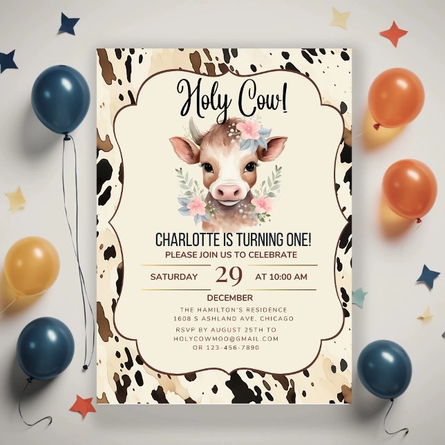 holy cow party invitations 2nd birthday cow party  (Creator Uploaded)