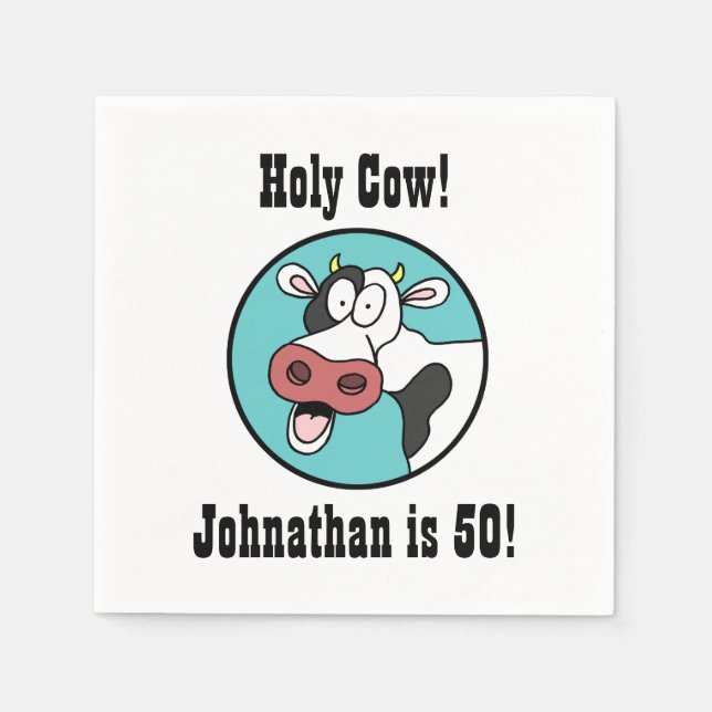 Holy Cow Personalised 50th Birthday Party Napkins (Front)