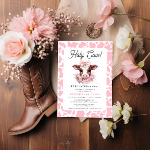 Holy Cow Pink Boho Baby Shower Invitation 