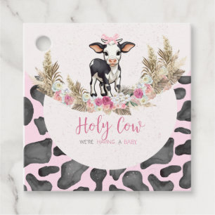 Holy Cow Pink cow print baby shower Favour Tags