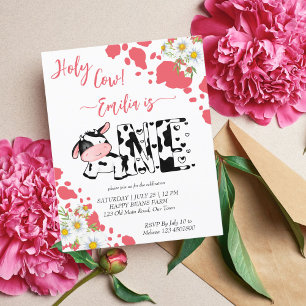 Holy cow pink cute cow birthday budget invitation